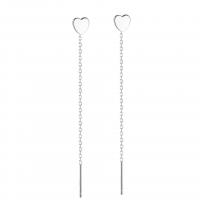 Sterling Silver Thread Through Earrings, 925 Sterling Silver, Heart, plated, fashion jewelry & for woman 60mm 