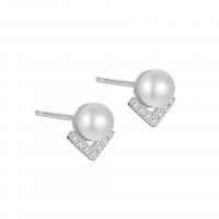 Sterling Silver Pearl Drop Earring, 925 Sterling Silver, with Shell Pearl, plated, for woman & with rhinestone 