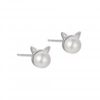 Freshwater Pearl Stud Earring, 925 Sterling Silver, with Shell Pearl, plated, fashion jewelry & for woman 7.5mm 