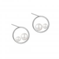 Freshwater Pearl Stud Earring, 925 Sterling Silver, with Shell Pearl, plated, fashion jewelry & for woman & hollow 17mm 