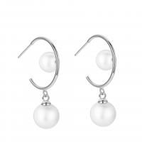 Sterling Silver Pearl Drop Earring, 925 Sterling Silver, with Shell Pearl, plated, fashion jewelry & for woman 30mm 