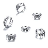 Zinc Alloy Ring Set, antique silver color plated, 6 pieces & fashion jewelry & Unisex 