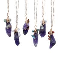 Natural Quartz Pendants, Amethyst, with 304 Stainless Steel Chain & Gemstone & Brass, irregular, gold color plated, random style & Unisex 15-25x50-70mm Approx 48 cm 