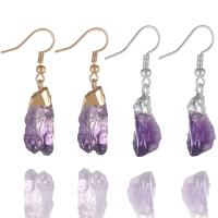 Quartz Earring, Amethyst, with Brass, irregular, plated, for woman 10-18x35-50mm 