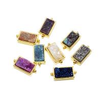 Natural Agate Druzy Connector, Ice Quartz Agate, with Brass, Rectangle, gold color plated, DIY & 1/1 loop 