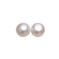 Freshwater Pearl Stud Earring, with Brass, Round, silver color plated & for woman 