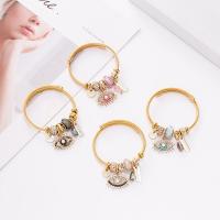 Rhinestone Zinc Alloy Bangle, with Crystal & Plastic Pearl & Tiger Tail Wire, Evil Eye, gold color plated, for woman & with rhinestone 55mm 