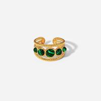 Gemstone Stainless Steel Finger Ring, 304 Stainless Steel, with Malachite, 18K gold plated, fashion jewelry & for woman, golden 
