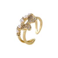 Cubic Zirconia Micro Pave Brass Finger Ring, Bowknot, real gold plated, Adjustable & micro pave cubic zirconia & for woman 