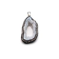Natural Agate Druzy Pendant, Ice Quartz Agate, with Rhinestone Clay Pave, druzy style & Unisex & hollow 15-30x30-45mm 