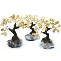 Rich Tree Decoration, Citrine, with Ice Quartz Agate & Brass, gold color plated, mixed colors, 100-130x120-150mm 