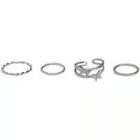 Zinc Alloy Ring Set, Butterfly, silver color plated, 4 pieces & fashion jewelry & for woman, silver color 