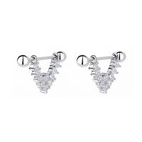Cubic Zirconia Micro Pave Sterling Silver Earring, 925 Sterling Silver, Geometrical Pattern, plated, micro pave cubic zirconia & for woman 10mm, 3mm 
