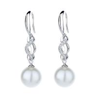 Sterling Silver Pearl Drop Earring, 925 Sterling Silver, with Shell Pearl, Number 8, platinum plated & micro pave cubic zirconia & for woman 