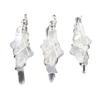 Clear Quartz Pendant, with Brass, irregular, silver color plated, Unisex, white, 20x70- 