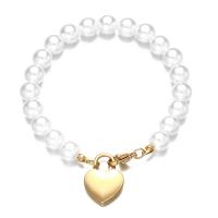 Pulseras de perlas plásticas, acero inoxidable 304, con Perlas plásticas, Corazón, Joyería & para mujer, más colores para la opción, 8mm,15*21mm, longitud:aproximado 7.08 Inch, Vendido por UD
