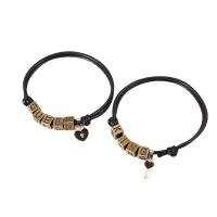 Couple Bracelet, Wax Cord, with Zinc Alloy, Round, antique bronze color plated, 2 pieces & Adjustable & fashion jewelry, black  7mm cm 