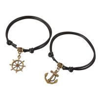 Couple Bracelet, Wax Cord, with Zinc Alloy, Round, plated, 2 pieces & Adjustable & fashion jewelry cm 