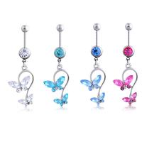 Belly Ring Jewelry, Zinc Alloy, with 316L Stainless Steel, Butterfly, plated, micro pave cubic zirconia & for woman 5mm 