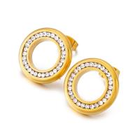 Stainless Steel Rhinestone Stud Earring, 304 Stainless Steel, fashion jewelry & for woman & with rhinestone, golden, 18mm 