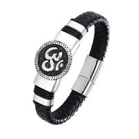 Leather Bracelet, with 316L Stainless Steel, plated, fashion jewelry & for man 