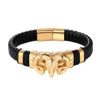 Leather Bracelet, with 316L Stainless Steel, Sheep, plated, fashion jewelry & for man 
