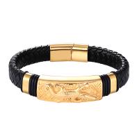 Leather Bracelet, with 316L Stainless Steel, plated, fashion jewelry & for man 