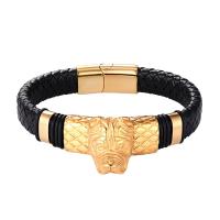 Leather Bracelet, with 316L Stainless Steel, Dog, plated, fashion jewelry & for man 