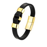 Leatheroid Cord Bracelets, Leather, with 316L Stainless Steel, plated, fashion jewelry & Unisex 