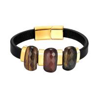 Leather Bracelet, with Natural Stone & 316L Stainless Steel, plated, fashion jewelry & for man 