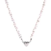 Plastic Pearl Necklace, with Zinc Alloy, Heart, high quality silver color plated, fashion jewelry & for woman, white Approx 45 cm 