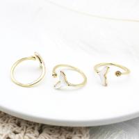 Brass Ring Mountings, with White Shell, Mermaid tail, 18K gold plated, Adjustable & open 