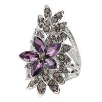 Rhinestone Zinc Alloy Finger Ring, with Glass Rhinestone, platinum color plated, fashion jewelry & for woman & with rhinestone, purple, 37mm 