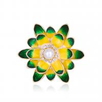 Zinc Alloy Jewelry Brooch, with Plastic Pearl, Flower, gold color plated, for woman & enamel & with rhinestone 