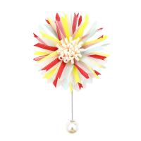 Cloth Brooch, with iron pin & Plastic Pearl, Flower, silver color plated, for woman 68-70mm 