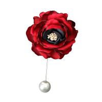 Broche de Tela, paño, con pasador de hierro & Perlas plásticas, Flor, chapado en color de plata, Estilo coreano & para mujer, más colores para la opción, 98mm, Vendido por UD
