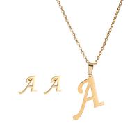 Titanium Steel Jewelry Set, Stud Earring & necklace, Alphabet Letter, gold color plated, three pieces & fashion jewelry & for woman, golden, 20mm,10mm cm 