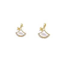 Brass Jewelry Bails, with White Shell, 18K gold plated & micro pave cubic zirconia 