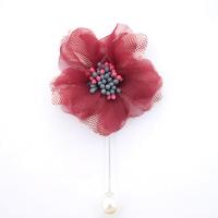 Cloth Brooch, with iron pin & Plastic Pearl, Flower, silver color plated, Korean style & for woman 50mm 