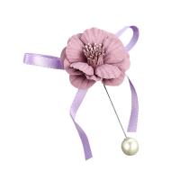 Cloth Brooch, with iron pin & Plastic Pearl, Flower, silver color plated, for woman 90mm 