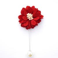 Cloth Brooch, with iron pin & Plastic Pearl, Flower, silver color plated, for woman 45mm 