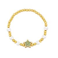 Cubic Zirconia Micro Pave Brass Bracelet, with Plastic Pearl, Star, gold color plated, micro pave cubic zirconia & for woman .1 Inch 