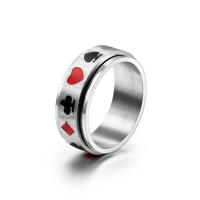 304 Stainless Steel Finger Ring, Poker, polished, fashion jewelry & for man & enamel, black and red, 7.5mm, US Ring 