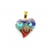 Pendentifs pierres gemmes mixtes , pierre gemme, avec résine, coeur, unisexe, couleurs mélangées Environ 38 cm, Vendu par PC