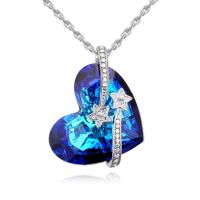 Austrian Crystal Necklace, Zinc Alloy, with Austrian Crystal, with 5cm extender chain, Heart, platinum plated, for woman & faceted, blue Approx 40 cm 