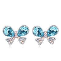 Austrian Crystal Earring, Zinc Alloy, with Austrian Crystal, Bowknot, platinum plated, for woman & faceted & with rhinestone 