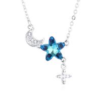 Austrian Crystal Necklace, Zinc Alloy, with Czech Rhinestone & Austrian Crystal, with 5cm extender chain, Moon and Star, platinum plated, for woman & faceted 27mm Approx 40 cm 