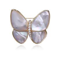 Shell Brooch, Brass, with White Shell, Butterfly, plated, fashion jewelry & micro pave cubic zirconia & for woman 
