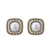 Glass Pearl Stud Earring, Zinc Alloy, with Glass Pearl, gold color plated, fashion jewelry & for woman, 24mm 