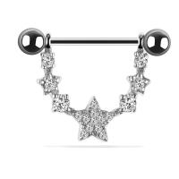 Stainless Steel Nipple Ring, 316L Stainless Steel, Star, silver color plated, for woman & with rhinestone 17mm, 5mm 